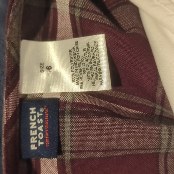 Girl's burgundy plaid French Toast jumper with white button up long sleeve shirt - Picture 5 of 6